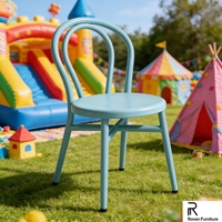 Chaise d'hôtel pour enfants en métal à double anneau, dossier coloré en fer, siège durable pour événements et fêtes d'anniversaire, vente en gros
