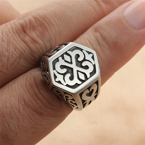 yunnique <b>Titanium</b> Steel Hexagonal <b>Ring</b> Retro Men's Punk Stainless Steel Geometric Jewelry Gift - Product Image 3