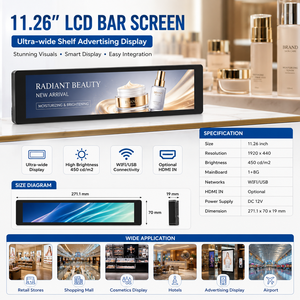 Écran LCD étiré haute luminosité de 11,26 pouces avec WiFi et USB pour affichage numérique et publicité sur les bords des rayonnages d'épicerie - Product Image 4