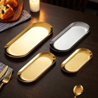 FLEY Koreanischer Edelstahl-Grillteller, oval, für Restaurants, Gebäck, westliche Speisen, Dekoration, Handtuch, Mehrzweckteller, mikrowellengeeignet