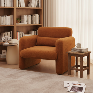 Silla Moderna Individual con Tapicería de Tela, Estructura de Madera, Respaldo Medio-Bajo, Brazos Cuadrados, Respaldo Acolchado, Diseño Modular Beige para Apartamento - Product Image 1