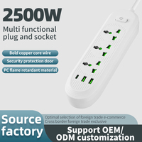 Multiprise DENIXI 2500W haute puissance 10A 220V avec interrupteur, interface USB, câble de 2 mètres, multiprise universelle