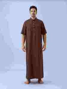 <b>Men's</b> Cotton <b>Thobe</b> Short Sleeve Floor Length Shirt Collar Modest Prayer Wear Solid Color suit all people - Product Image 4