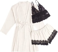 X2288 nouveauté blanc dentelle transparente soutien-gorge Satin Kimono Robe Shorts grande taille vêtements de nuit pour femmes Mature lettre graphique pyjamas ensemble