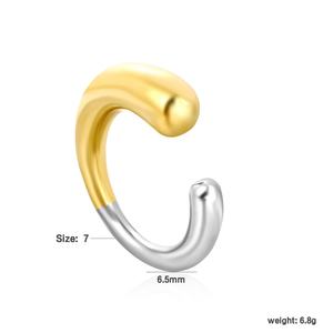 Anillo de Acero Inoxidable Impermeable con Baño de Oro de 18K, Anillo Abierto en Forma de C Bicolor Minimalista para Mujer, a la Moda - Product Image 3