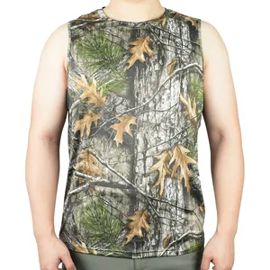 Caza Pesca Secado rápido Verano Camiseta sin mangas Equipo al aire libre Camisas de camuflaje Cuello redondo Chaleco de hombre