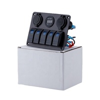 Panel Saklar Rocker LED Warna-warni, Voltmeter Tampilan Digital 5 Gang 12V, Panel Sakelar Rocker Laut untuk Mobil Perahu Laut