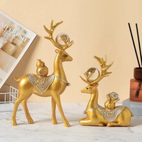 Ensemble de statues de cerfs en résine dorée de luxe, sculpture moderne pour la décoration de la maison, salon, chambre, bureau et mariage