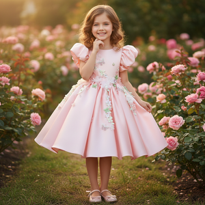 Vestido de Princesa de Lujo Personalizado para Niña 2025 Vestido de <span class=keywords><strong>Boda</strong></span> para Niños Fiesta Niña de las Flores Apliques Hechos a Mano Manga Corta para Fiesta - Product Image 1
