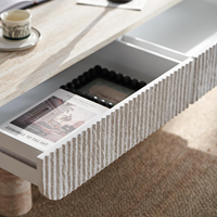 MEUBLES JIAMEIJIA |   Table basse effet travertin à façade cannelée et coins arrondis
