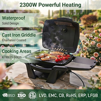Grill électrique portable 2300W avec grilles en fonte, température réglable, tables latérales amovibles pour le camping et les barbecues en plein air