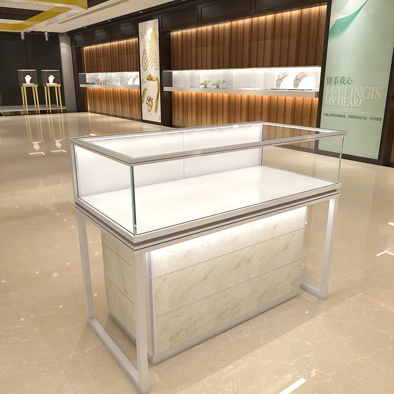 Armoire sur pied en verre verrouillable en gros présentoir d'éclairage librement debout pour vitrine de bijoux meubles commerciaux