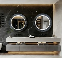 Miroir de salle de bain LED rond mural de luxe à commande gestuelle avec ambiance ciel étoilé et fonction anti-buée pour le maquillage