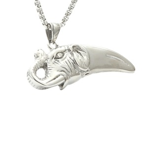 yunnique <b>Elephant</b> Head Pendant Necklace Stainless Steel Fashionable Silver White Unisex <b>Gift</b> Jewelry - Product Image 1