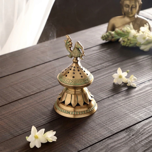 Hand-Made Brass <b>Incense</b> <b>Burner</b> With Peacock Finial <b>Chinese</b> Style Religious Use All-Season Aromatherapy Diffuser - Product Image 1