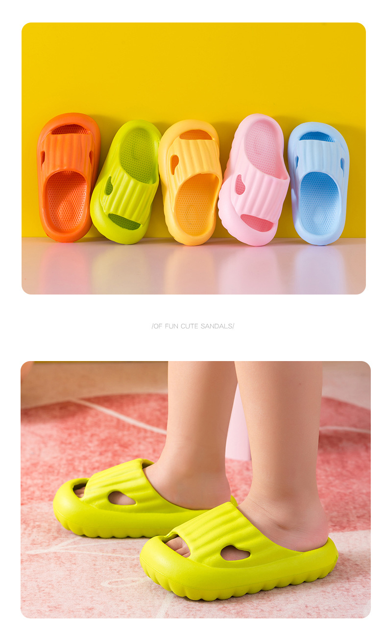 Kids Home Slide Slippers Solid Color Covered Head Thick Sole Non-slip Bathroom Indoor Slippers