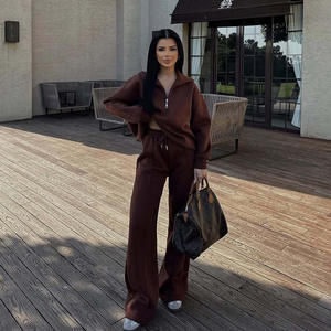 Completo Casual da <span class=keywords><strong>Donna</strong></span> Taglia Europea, <span class=keywords><strong>Felpa</strong></span> con Mezza Zip e Pantaloni Lunghi, Set Due Pezzi Moda Casual, Tuta con Maglione e Pantaloni Larghi - Product Image 2