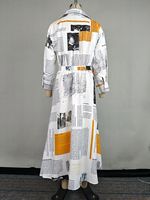 Robe chemise longue plissée à imprimé numérique pour femme, col à revers, taille naturelle, manches longues, style décontracté