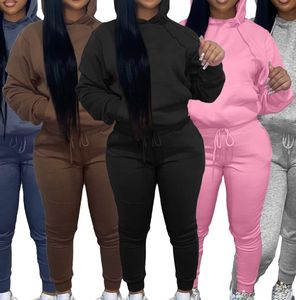 XS-XXL autunno <span class=keywords><strong>vestiti</strong></span> da donna a maniche lunghe tuta da donna in pile di <span class=keywords><strong>cotone</strong></span> spesso felpa con cappuccio con cappuccio + pantaloni stringati - Product Image 1