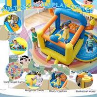 Château gonflable d'extérieur pour enfants, combo trampoline avec toboggan, piscine, panier de basket et jeu de fléchettes