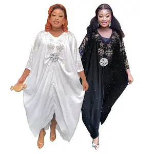 ZIYA A11S141 afrika boncuklu ipek elbise beyaz Abaya kadınlar müslüman elbise broş ile