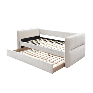 Luxurious 1pc Modern Foldable Daybed <b>Pull</b> Trundle Velvet Button Tufted Nailhead Trim Bedroom Living Room Furniture Oatmeal - Product Image 4