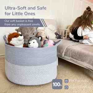 90L Extra <b>Large</b> Woven Cotton Rope Blanket <b>Basket</b> with Handles Laundry Hamper <b>Storage</b> Bin for Pillows Comforters - Product Image 5