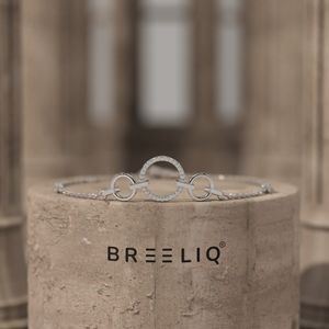 Pulsera de Oro Blanco Sólido de 14K con Círculos Entrelazados y Diamantes para Mujer, Cadena con Eslabones y Diamantes Pavé - Product Image 6