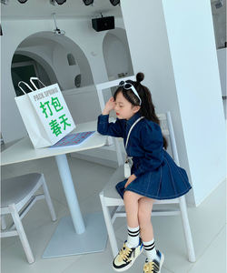 Conyson Completo da <span class=keywords><strong>Bambina</strong></span> in <span class=keywords><strong>Denim</strong></span> Morbido a Due Pezzi Boutique Autunno Primavera 2023 Nuovo Design <span class=keywords><strong>Camicia</strong></span> con Revers e Gonna a Pieghe - Product Image 6