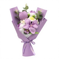 Bouquet de fleurs artificielles en laine crochetées à la main pour l'exportation - Roses, tulipes, marguerites, feuilles d'eucalyptus - Prêt à l'emploi pour mariage
