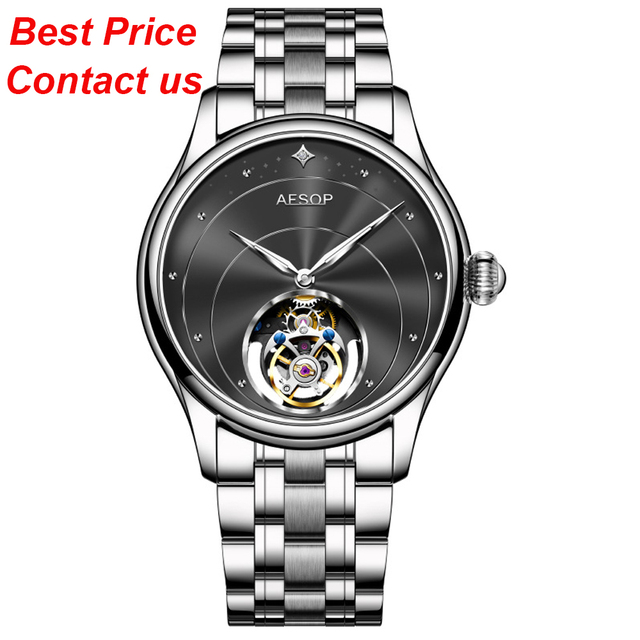 OEM Custom Logo Luxury Stainless Steel Hollow Out Skeleton Mechanical Watch Waterproof Business Men Premium Tourbillon Watches
