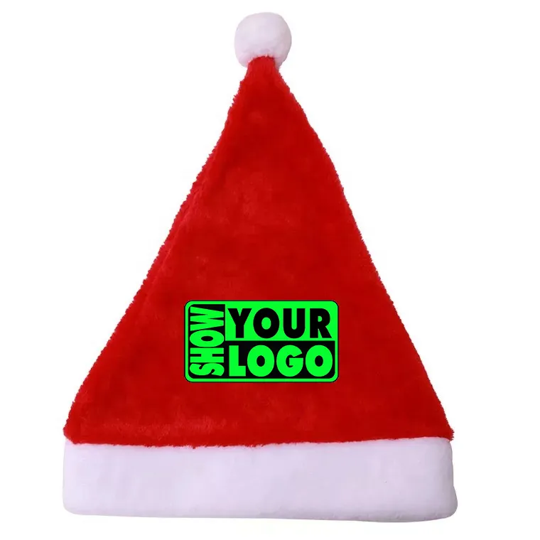 Chapeau de noël en velours avec votre logo, imprimé personnalisé, porte à porte, 1 semaine, livraison gratuite, pour cadeau et fête