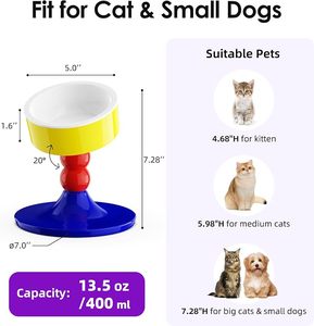 Elevated Cat Bowl Raised Feeding Dish Rounded Plastic 3 Height Adjustable For Indoor Cats Small <b>Dogs</b> - Product Image 6