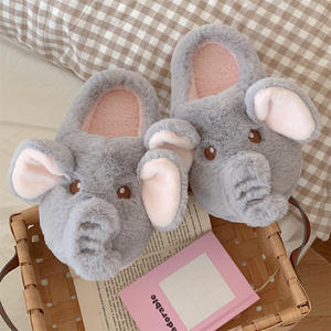 Chaussons d'intérieur en peluche pour enfants, motif éléphant de dessin animé, fourrure, mode hiver, pour filles et femmes, avec EVA - Product Image 4