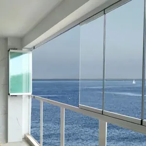 Foshan kaca tempered tanpa bingkai jendela lipat dua lipat horisontal jendela lokal lipat dua aluminium jendela balkon
