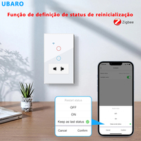 UBARO pour interrupteur intelligent Zigbee 16A ABS, prise 2 broches, type 118, panneau tactile en verre, Alexa Google Home Smart Life
