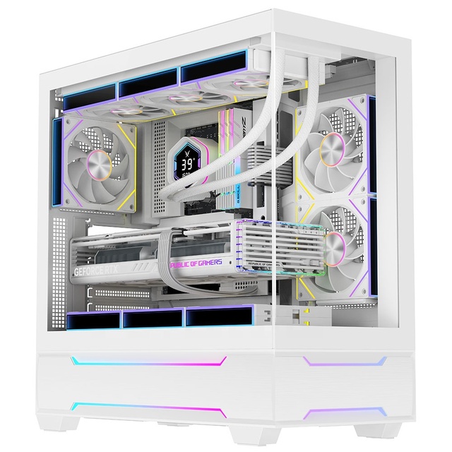 Ruix HALO 7 ATX Mid Tower Aluminum Alloy Gaming Computer Case with ARGB Fan Lighting Stripe Glass Full View 360mm AIO