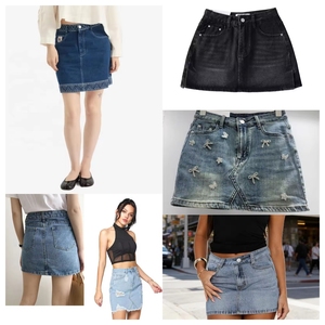 Falda vaquera de cintura alta para mujer, estilo casual de verano, color liso, con bolsillos, corte regular, minifalda vaquera en línea A, ¡Gran oferta! - Product Image 1