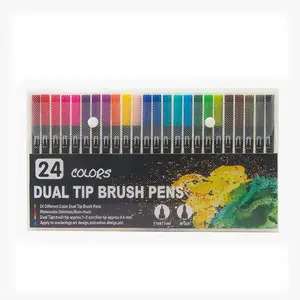 24 रंग डुअल टिप ब्रश मार्कर पेन आर्ट मार्कर कलरिंग बुक्स जर्नल ड्राइंग पेंटिंग के लिए फाइन टिप हाइलाइटर सेट
