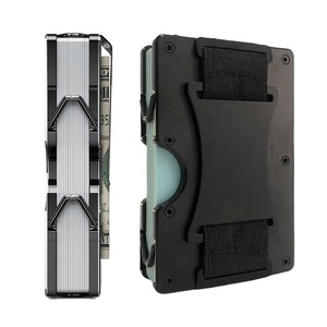Portefeuille en aluminium avec blocage RFID, logo personnalisé, fin et élégant, <span class=keywords><strong>porte</strong></span>-cartes de crédit, minimaliste, avec pince à billets pour <span class=keywords><strong>homme</strong></span> - Product Image 1