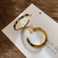 Boucles d'oreilles créoles en laiton plaqué or 18 carats de haute qualité avec imprimé léopard en résine pour les fêtes, bijoux pour femmes, vente en gros