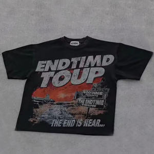 Fabricante personalizado calle Vintage patrón impresión Logo Raw Hem 100% algodón recortado camisetas - Product Image 2