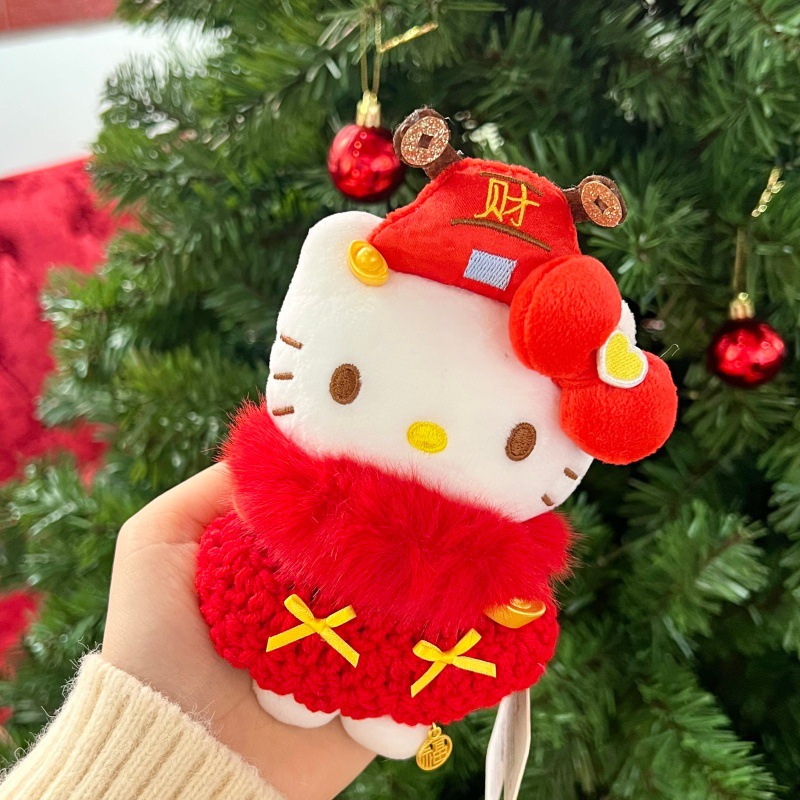 กระโปรงถักไหมพรมสีแดงพร้อมหมวกนำโชค