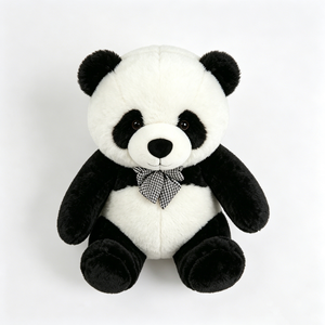 Customized <b>Panda</b> Plush - Soft Fluffy Stuffed Animal with Checkered Bow, Cute Black and White <b>Toy</b> for Kids & Nursery - Product Image 3