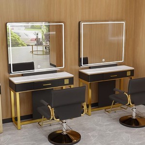 Miroir de salon LED double face doré, durable, écologique, design moderne, mobilier de salon de coiffure, salon de beauté - Product Image 4