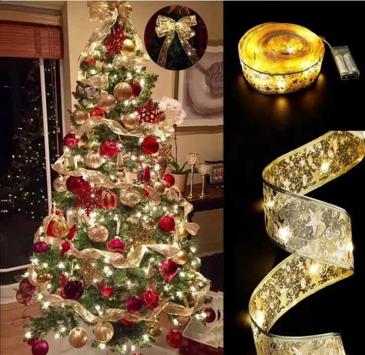 ริบบิ้นตกแต่งต้นคริสต์มาส,ริบบิ้นลวดทองแดงไฟ LED สำหรับคริสต์มาสปีใหม่
