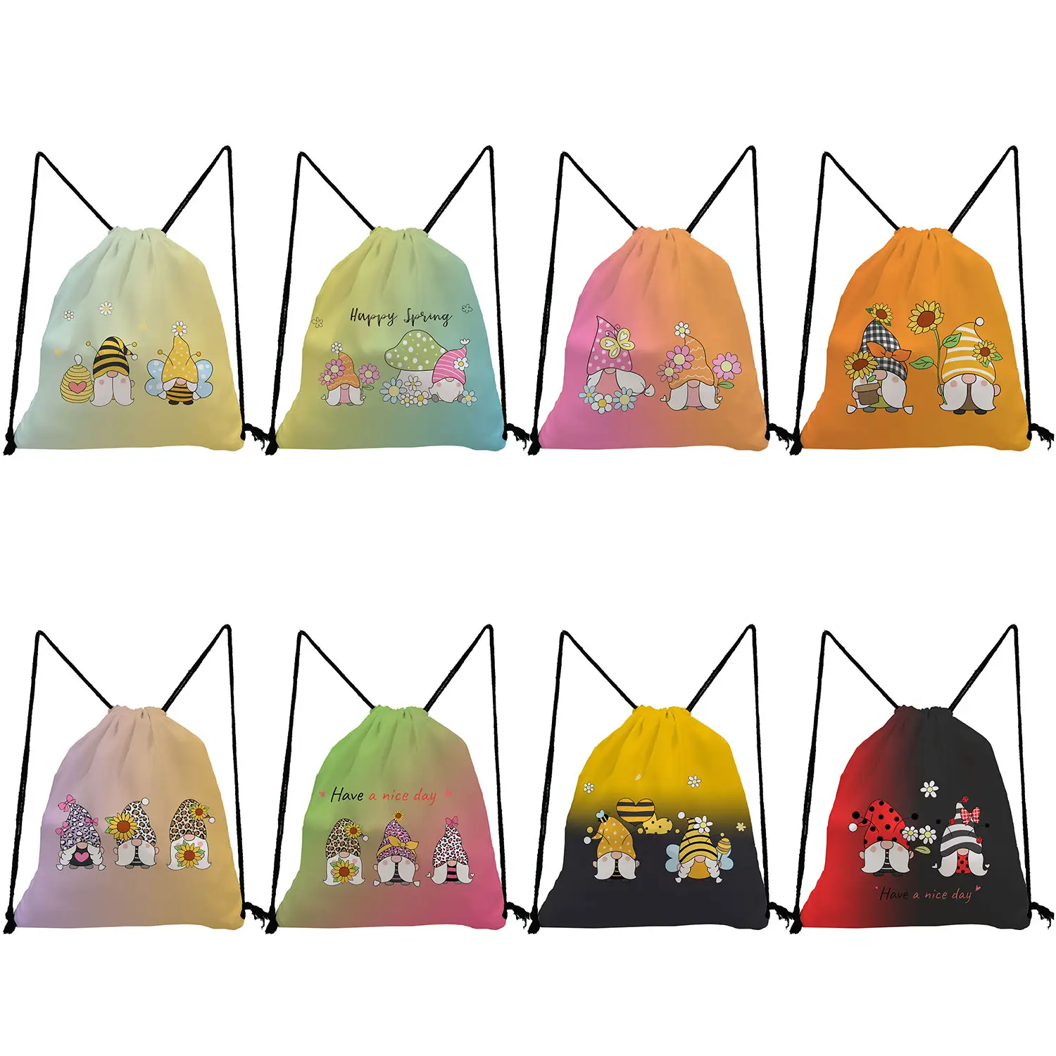 Love Valentine's Day Cute Gnome Printed Sports Drawstring Bag Gym Bag Custom Gift Bags