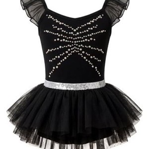 Robe tutu de ballet rose pour filles, justaucorps de danse à manches volantées, taille ornée de strass et de paillettes, tenue d'entraînement et de spectacle - Product Image 5