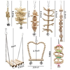 8 pièces/sac Jouets à bascule en bois pour oiseaux et perroquets, jouets naturels à mâcher/déchiqueter et à grignoter pour calopsittes, perruches et perruches du Canada - Product Image 2