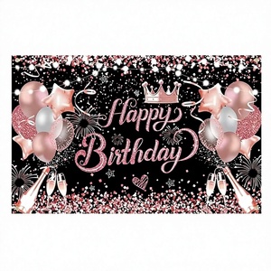 Venta al por Mayor de Telones de Fondo Personalizados <span class=keywords><strong>para</strong></span> Cumpleaños, Globos Rosa Dorado, Coronas, Pancartas con Brillo, Impresión Digital, Decoración <span class=keywords><strong>para</strong></span> Fiestas, Directo de Fábrica, BannerHQ - Product Image 1